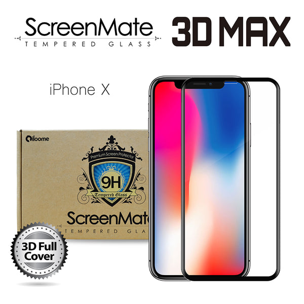 iPhone X ScreenMate 3D Max Full Cover Tempered Glass + Installation Frame - Black